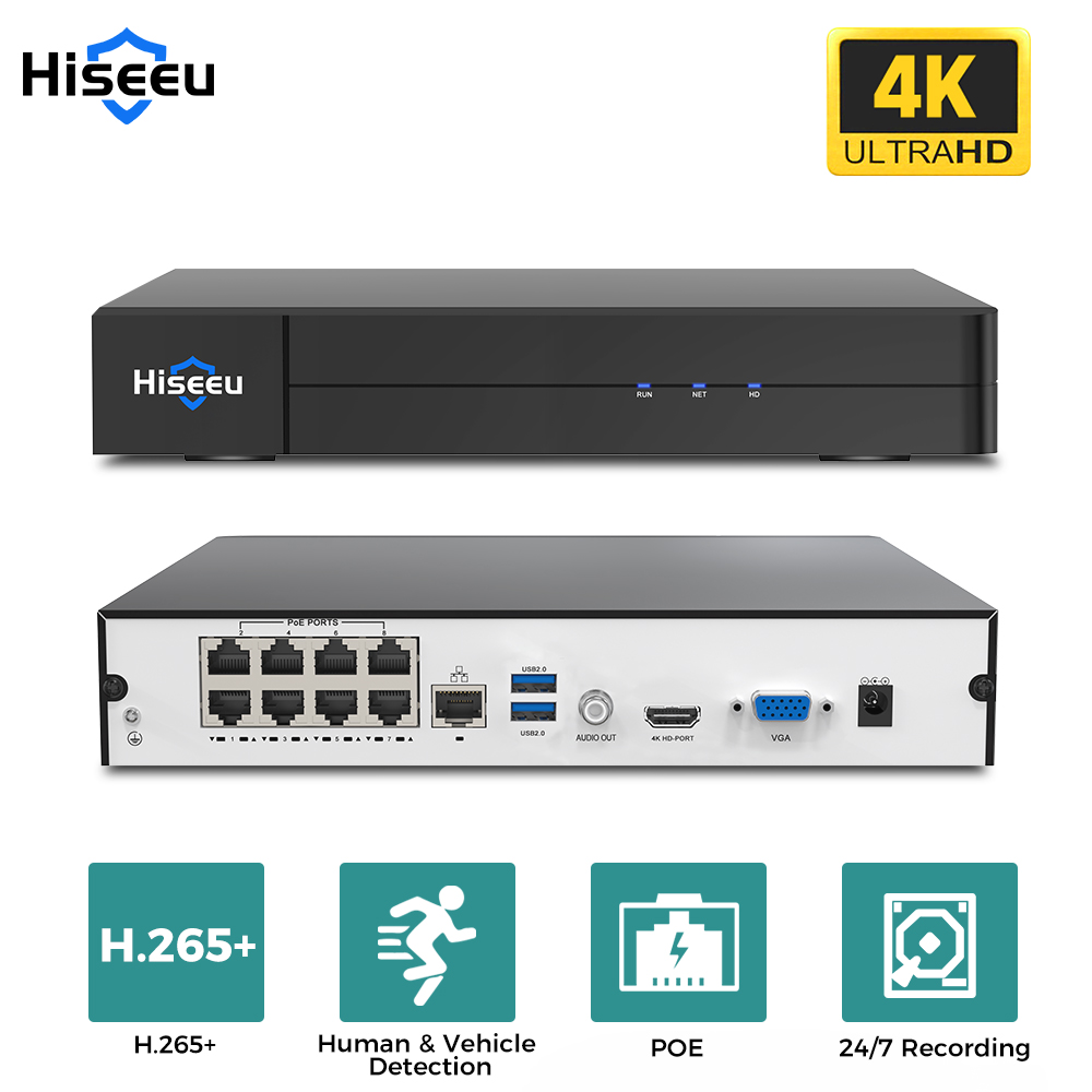 Home Security Cameras - Hiseeu 8 Kanallı 4K PoE NVR