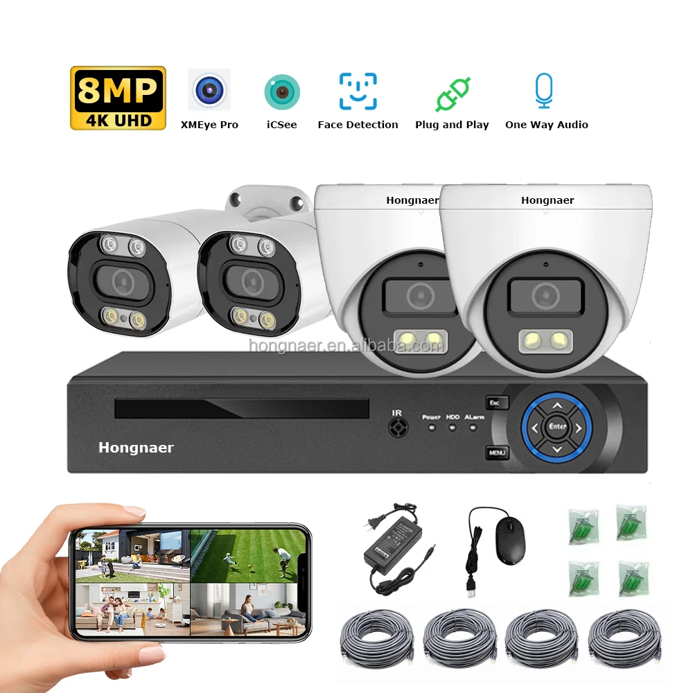 Home Security Kit With Camera - 2026 Hongnaer 4CH Yüz Tanımalı IP