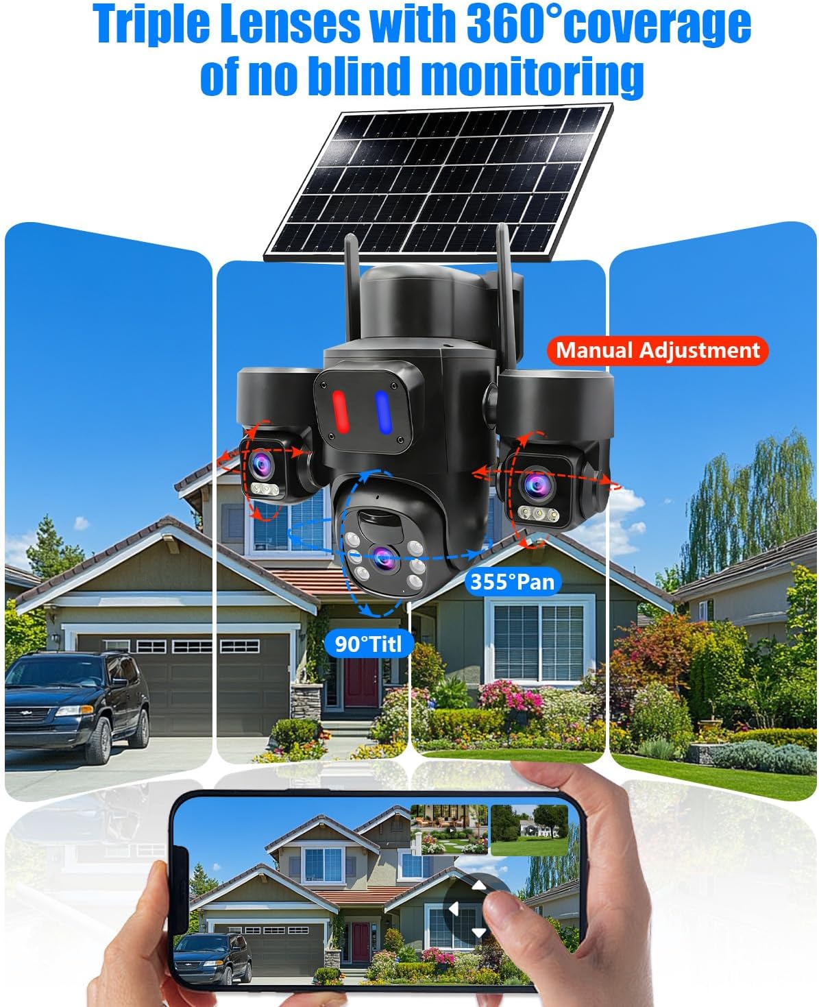 Üçlü Lensli PTZ 360 Dış Mekan  - Home Yard Security Cameras incelemesi ve fiyatı